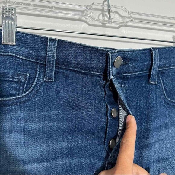 J Brand Bonny Mid Rise Mini Jean Skirt In Galaxy Wash Frayed Hem - Picture 3 of 4